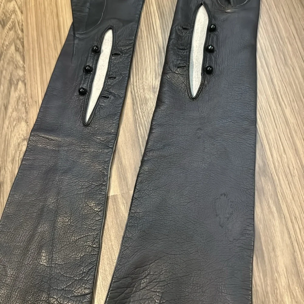 Antique Leather Soft Genuine Black Long Opera Evening Petite Chic Gloves Italy 7 - Picture 14 of 15